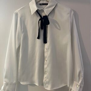 Zara Brand New White Blouse with Neck Tie